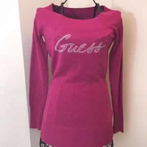 Fuchsia Guess Off Shoulder Long Length Sweater Med